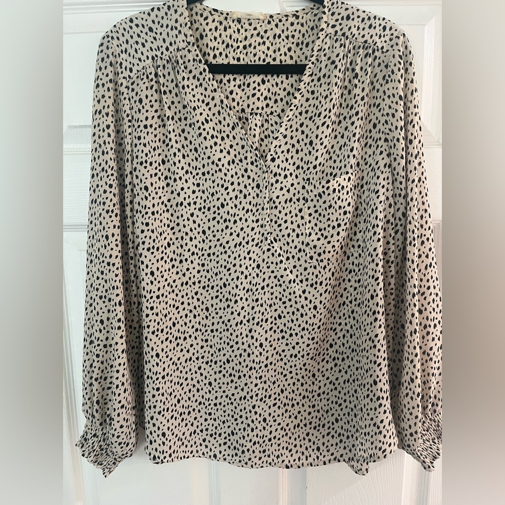 Women's Cream Leopard Print Long Sleeve Blouse